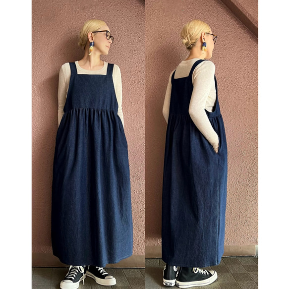 RATA❤️選擇你的長度❤️岡山牛仔❤️精緻的輪廓❤️寬鬆的套頭裙❤️柔軟的牛仔布❤️四季皆宜 第8張的照片