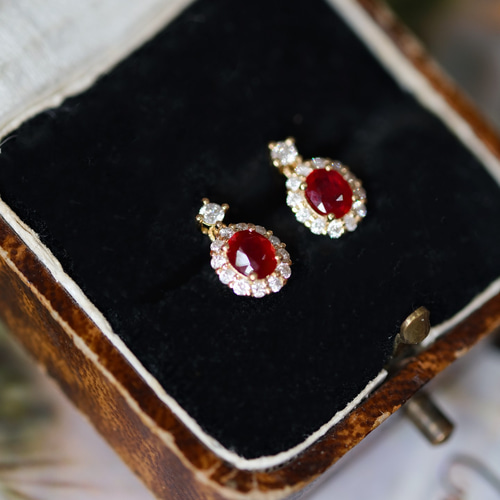 K18 ダイヤ・ルビーピアス