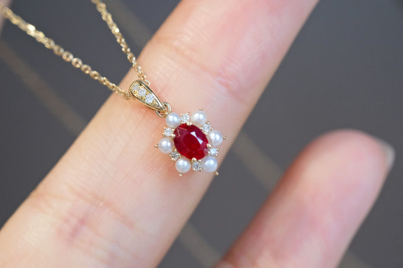 ▽ 天然ダイヤモンド付きルビーペンダントトップk18