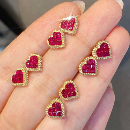 いま人気のアイテム ハート形 ルビーピアスk18 パール ピアス（スタッド・一粒） アクセサリー