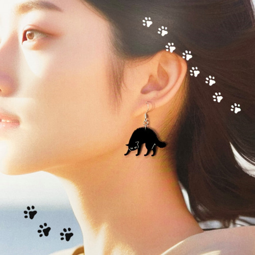 ピアス フック 和風 扇子 桜 猫 | ピアス,ピアス,和風 | Mignon