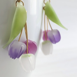 鬱金香花束耳環【紫色】 第2張的照片