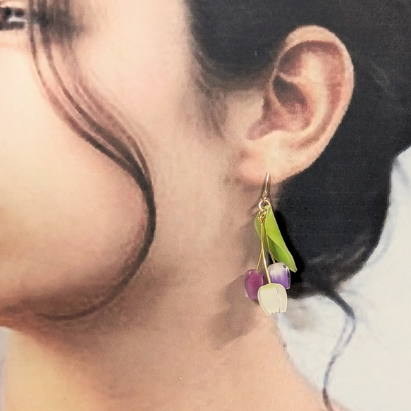 鬱金香花束耳環【紫色】 第4張的照片