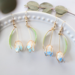 押し花ディップアートの揺れるチューリップのイヤリング/ピアス 2枚目の画像