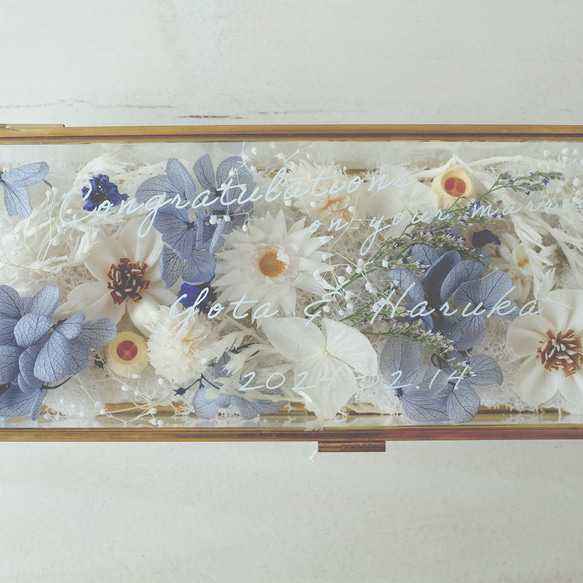 【M】蓋付きガラスのBOXフラワー 結婚式 結婚祝い リングピロー 1枚目の画像