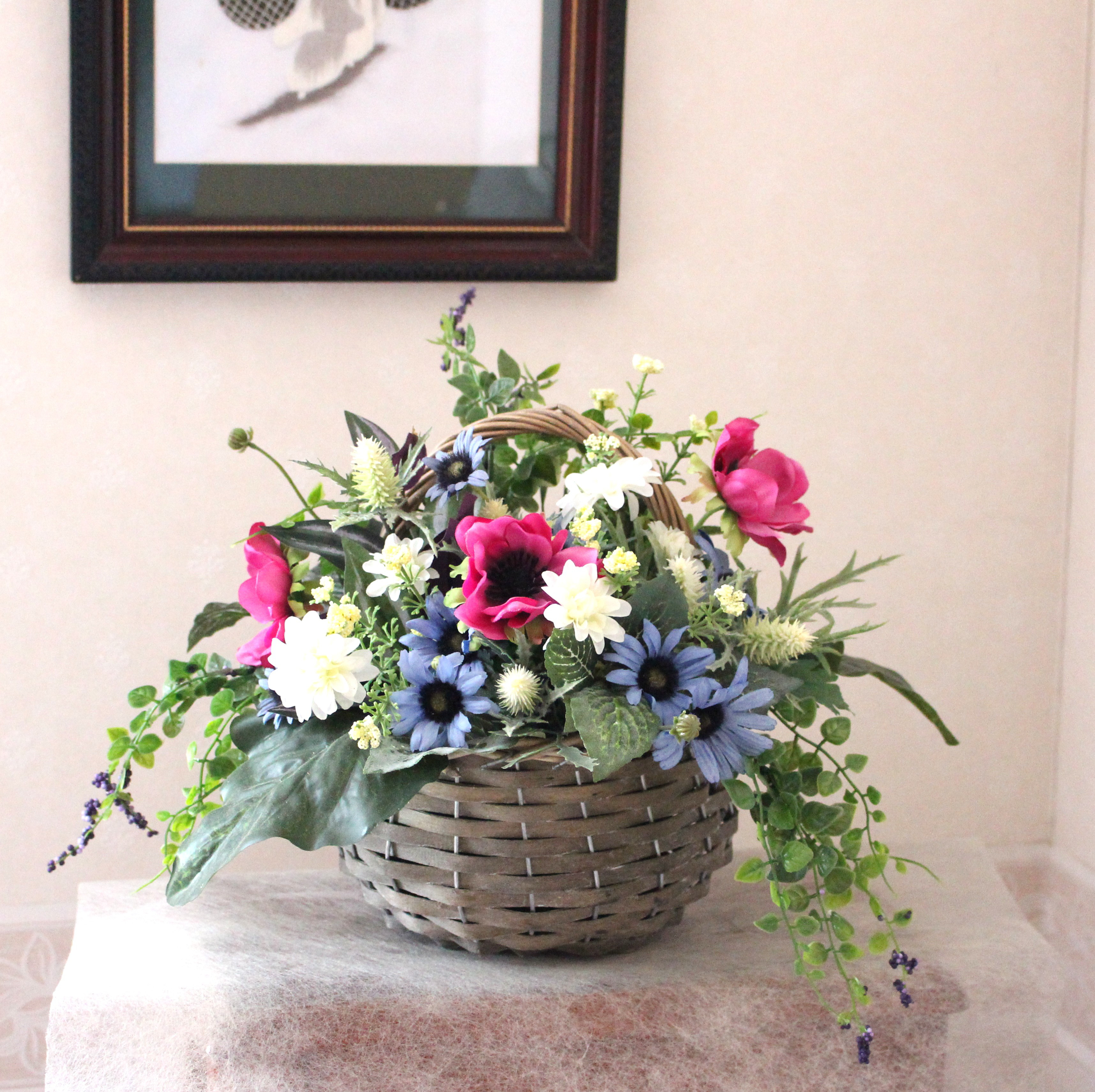 フランス田舎風「シャンペトル・パニエ」アレンジ・アートフラワー（上質造花）