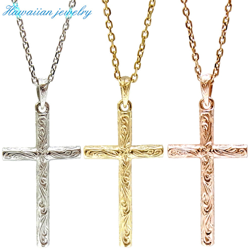 ハワイアンジュエリー ネックレス クロス ピンクゴールド イエロー  