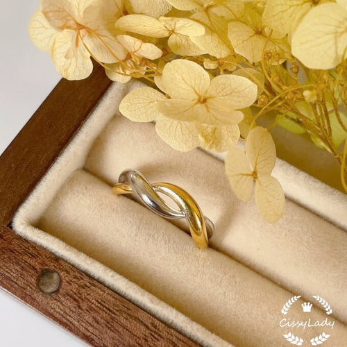 シルバー ゴールド 波 ウェーブ コンビ 指輪 リング ring フリーサイズ