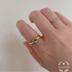 シルバー　ゴールド　波　ウェーブ　コンビ　指輪　リング　ring フリーサイズ　 5枚目の画像