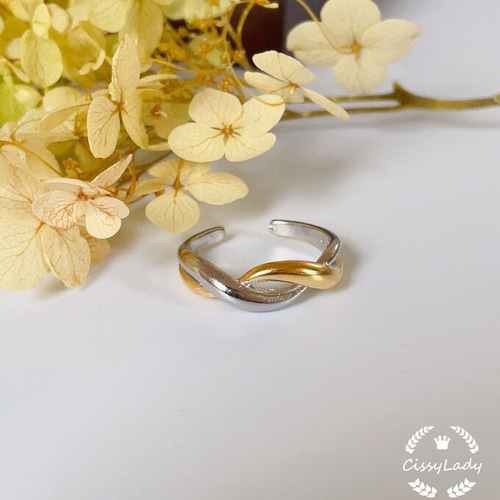 ゴールドシルバーコンビリング シルバー ゴールド 波 ウェーブ コンビ 指輪 リング ring