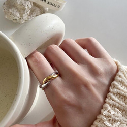 ゴールドシルバーコンビリング シルバー ゴールド 波 ウェーブ コンビ 指輪 リング ring