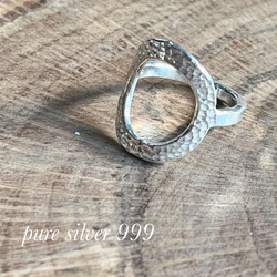 「純銀」ピュアシルバー（SV９９９ )槌目サークルオープンリング（フリーサイズ） 4枚目の画像
