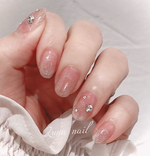 ピンクスキニー×マグネットフレンチネイル ネイルチップ（つけ爪  