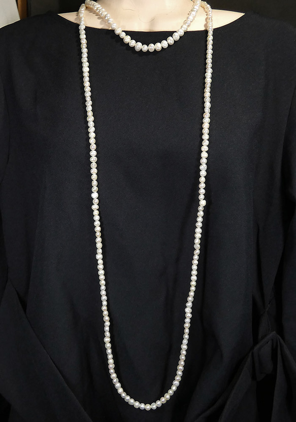パールロングネックレス・淡水真珠ショート＆ロング43/120cm ハンドメイド A578Tset 5枚目の画像
