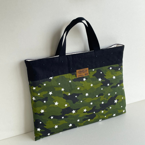 サイズオーダー可】レッスンバッグ 迷彩 星 緑 レッスンバッグ