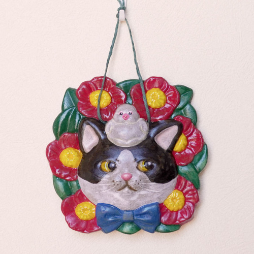 気球に乗った猫の壁掛けオブジェ【ハンドメイド 出来上がり】気球に乗った猫のタペストリー その他インテリア