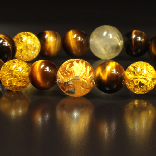 必勝祈願数珠】皇帝龍 本水晶 タイガーアイ ゴールドルチル シトリン