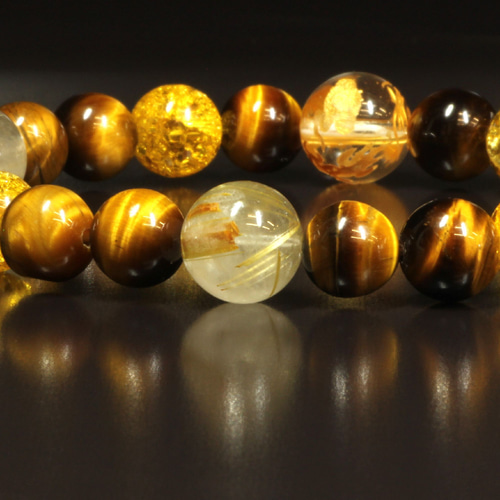 必勝祈願数珠】皇帝龍 本水晶 タイガーアイ ゴールドルチル シトリン