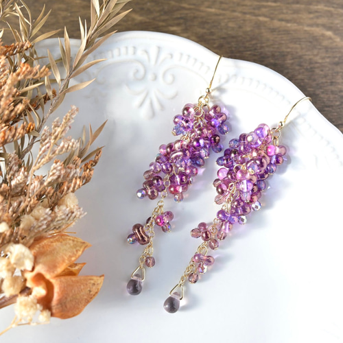 新作】キャンディー薔薇転写ピアス イヤリング〜purple〜