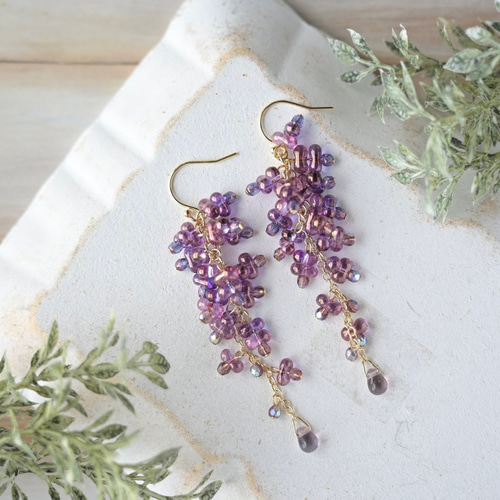 受注制作】New☆藤の花 ピアス/イヤリング ピアス（フック・チェーン