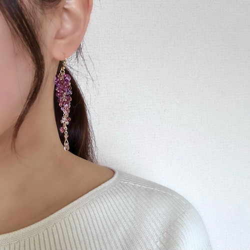 受注制作】New☆藤の花 ピアス/イヤリング ピアス（フック・チェーン