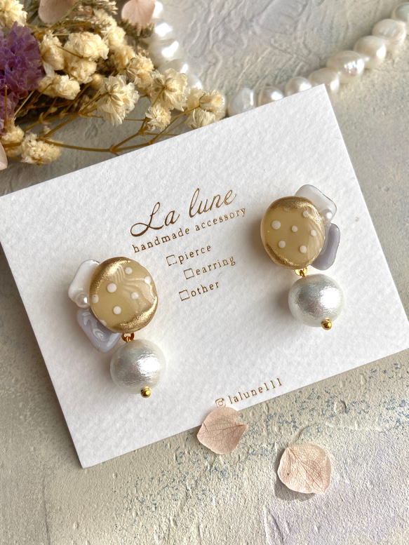 パールボタンＢ♡ハンドメイド ピアス イヤリング 結婚式 シンプル 卒業 入学 パールボタンB♡ハンドメイド ピアス イヤリング 結婚式