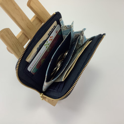 猫好きさんへ　ポケットL字ファスナー財布　リバティプリント　ビニコ　マチあり 3枚目の画像