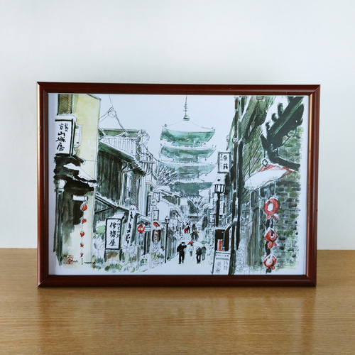 A4サイズ「京都 雪と八坂の塔」 京の水彩画工房 絵画 京の水彩画工房
