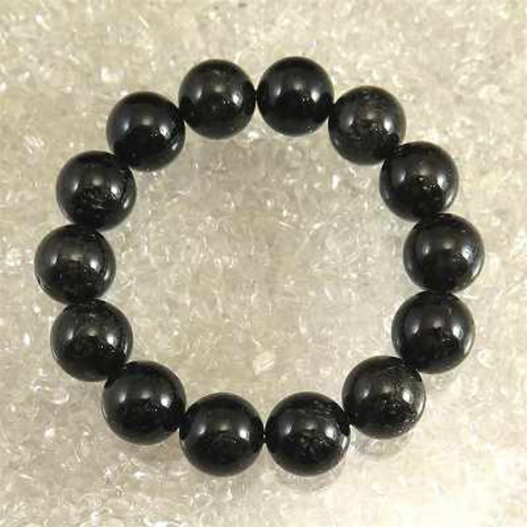 山梨県黒平水晶（草入り黒水晶） 15mm玉ブレスレット 証明書付 66.3g