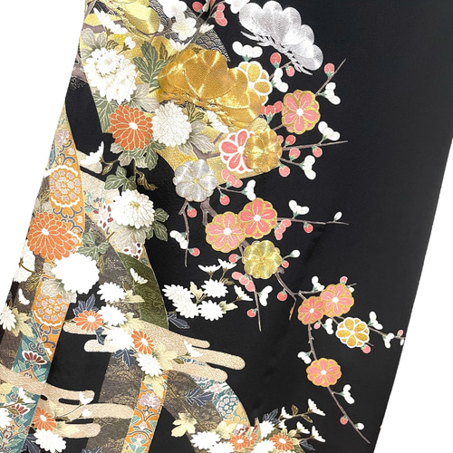 送料無料 着物 リメイク 留袖 正絹 金駒 金彩 ロングドレス 結婚