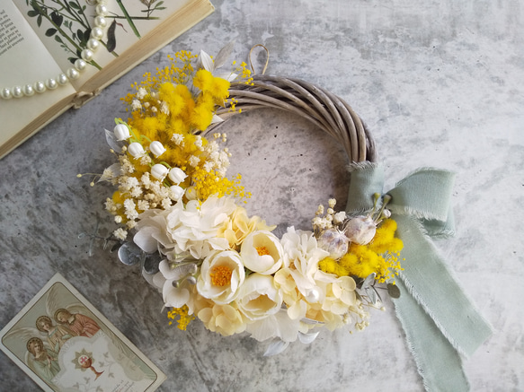mimosa et muguet＞＊春リース＊ミモザ＊春色＊スプリングミモザ 