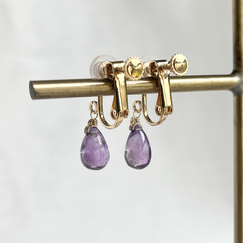 春色アメジストイヤリング 2月誕生石 ニッケルフリー 金アレ対応  