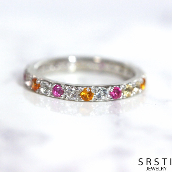 ルビー＆サファイア＆トパーズ SV925 エタニティリング 指輪・リング