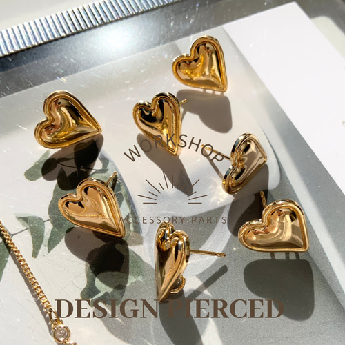 2pcs】パイピングハートピアス 18kgpゴールド 金具・チェーン Workshop