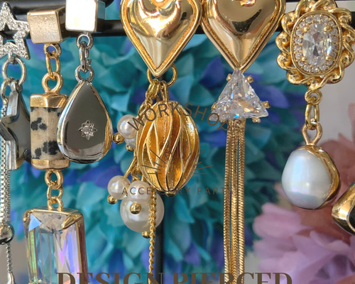 2pcs】パイピングハートピアス 18kgpゴールド 金具・チェーン Workshop