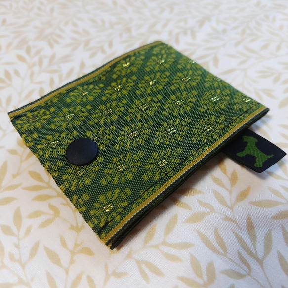 倉敷児島の畳縁(たたみべり)で作った 2つ折りカードケース 【菱菊 グリーン】 4枚目の画像