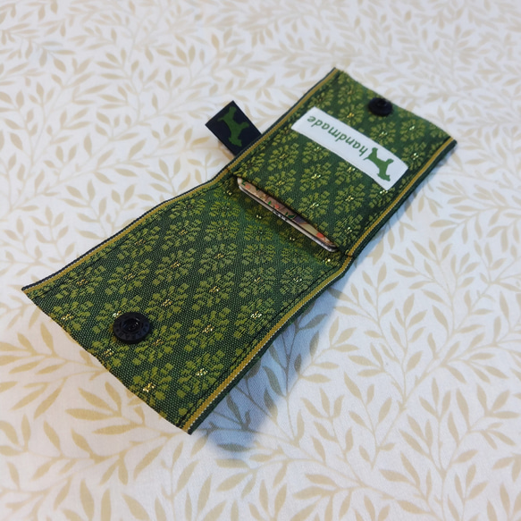 倉敷児島の畳縁(たたみべり)で作った 2つ折りカードケース 【菱菊 グリーン】 5枚目の画像