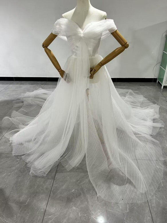 オフショルダーオーバードレス トップス付き トレーン チュール