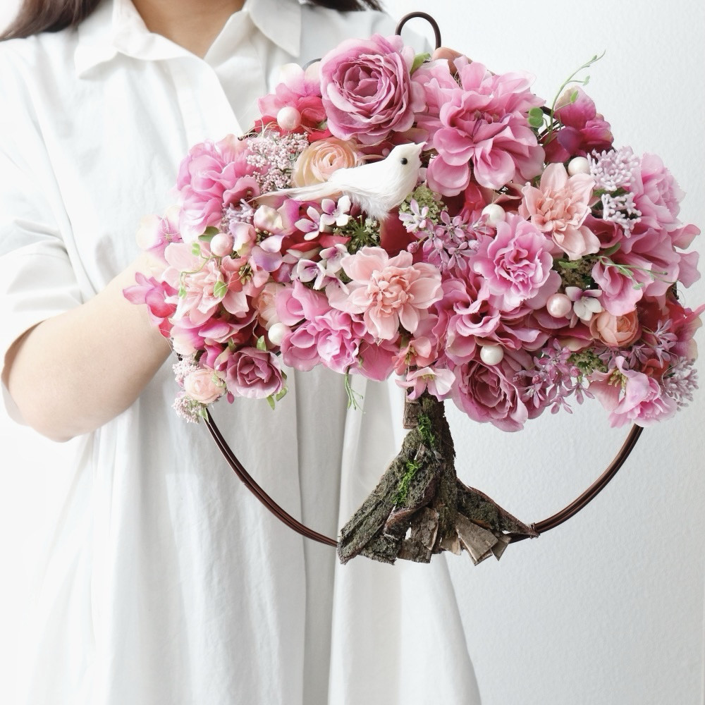 小鳥がさえずるツリーリース/アーティフィシャルフラワー