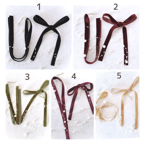 55cm【2点セット】【パール付 】ベロアリボン パールチェーン