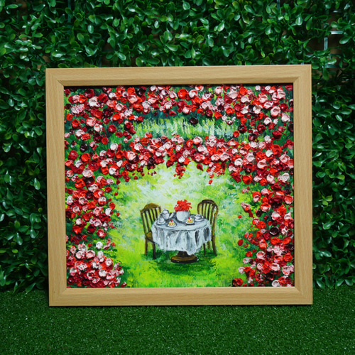 油絵 油彩 油彩画 絵 絵画【薔薇のお茶会】
