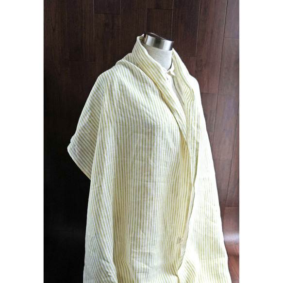 高品質比利時亞麻披肩 暗黃 x 白色條紋 第7張的照片