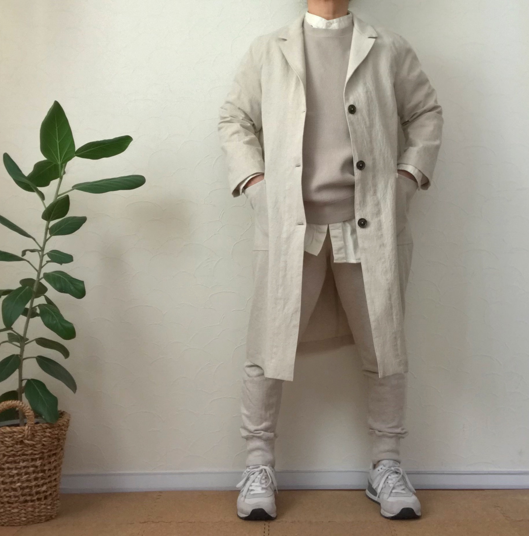 先染め綿麻ワッシャー  アトリエコート◾️ライトベージュ