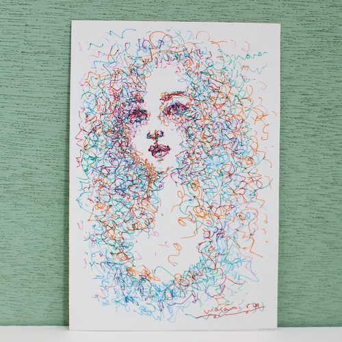 格安SALEスタート！ fall in love」ペン画イラスト 原画 はがきサイズ 絵画 maison イラスト