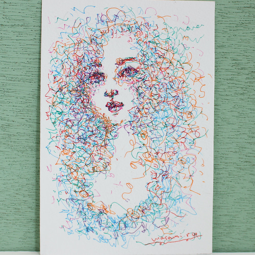fall in love」ペン画イラスト 原画 はがきサイズ 絵画 maison