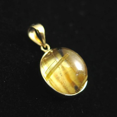 ゴールドルチルクォーツ 9mmオーバル ペンダントトップ K18YG  1.68g【榎本通商26472】