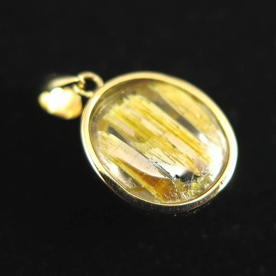 ゴールドルチルクォーツ 9mmオーバル ペンダントトップ K18YG  1.68g【榎本通商26472】