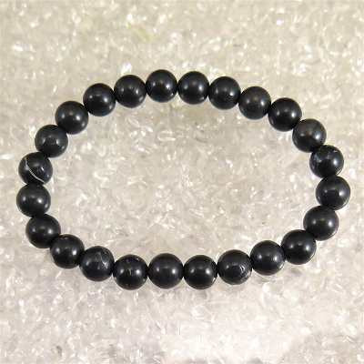 北海道産ブラックシリカ（黒鉛珪石） 8mm玉ブレスレット 証明書付 16.8g【榎本通商39625】