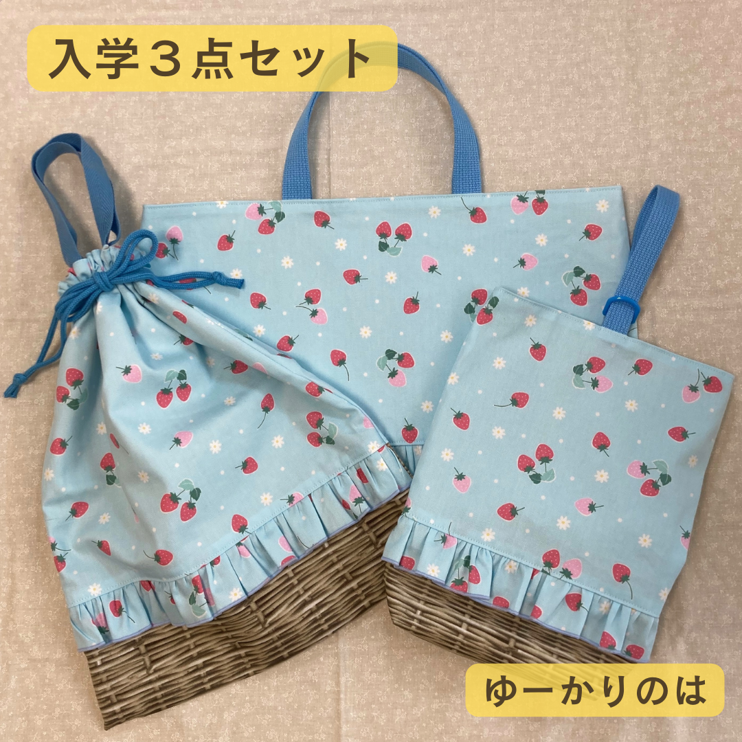 【受注生産】入園入学３点セット⭐︎イチゴ⭐︎⭐︎レッスンバッグ⭐︎お着替え袋⭐︎シューズバッグ