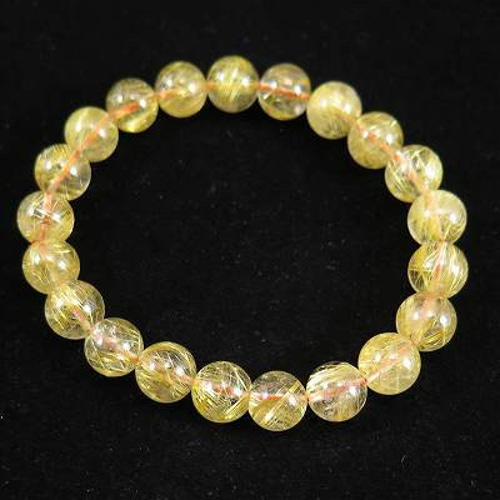 ブラジル産 ゴールドルチルクォーツ 9mm玉ブレスレット 22.6g【榎本 